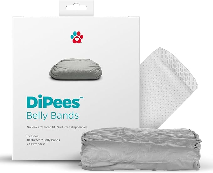 Pet Parents® DiPees® Disposable Belly Bands for Male Dogs + Extendrs®, Male Dog Wraps, Leak Proof, Up to 83% Plant Based, Premium Disposable Dog Diapers Male (Grey, Medium (16-24"), 10ct)