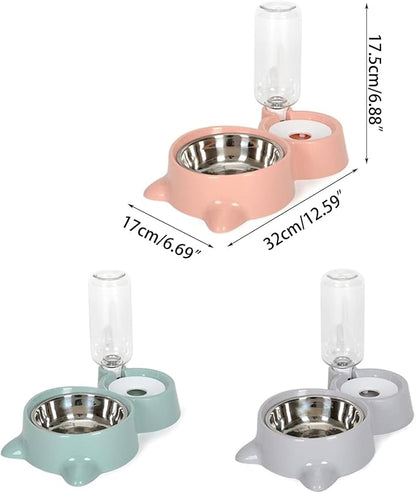 Dog Feeder Water Bowls Set Stainless Steel Bowl Water Dish Automatic Water Bottle Dispenser Easy to Clean Pet Automatic Feeder and Waterer Dog Water Bowl Dispenser Set, Blue
