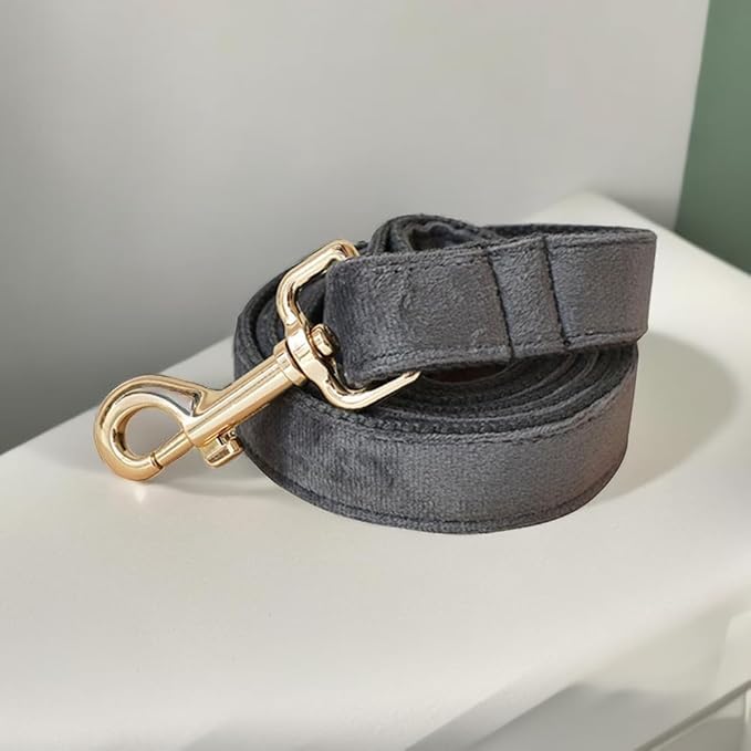 Love Dream Velvet Dog Collar and Leash Set, Soft & Comfy Adjustable Dog Leash and Collar with Heavy Duty Metal Buckle for Small Medium Large Dogs Training & Walking (Medium, Dark Grey)