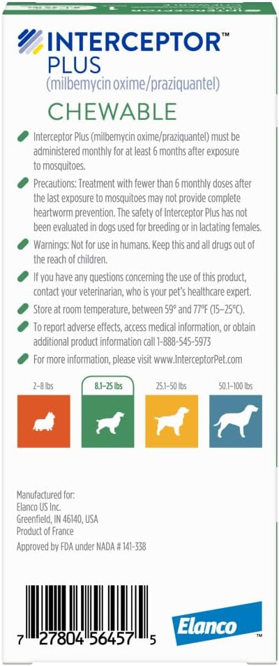 Interceptor Plus Prevention for Heartworm + 4 Other Worms for Dogs 8.1-25 lbs. | 1 Chew, 1-Month Supply