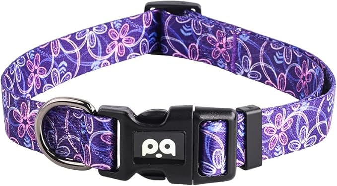 QQPETS Adjustable Soft Dog Collar: Print Flower Pink Multicolor Cute Patterns for XS Small Medium Large Pet Girl Boy Puppy Walking Running Training