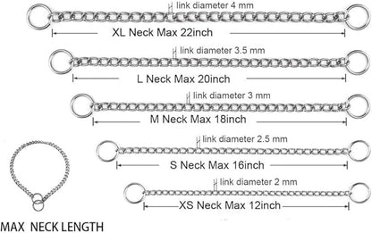 Dog Choke Collar Dogs Chain Choker Metal Slip P Link Training Collar Pet Puppy Martingale Collars for XS Small Medium Large Big XL Breed Dogs Silver (Silver, S(Neck Max 16inch) D2.5mm)