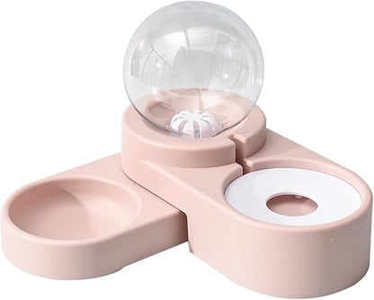 Pet Water Dispenser Spherical Pet Dog Bowl Variable Corner Cat Automatic Water Dispenser Supplies Plastic Double(Pink)