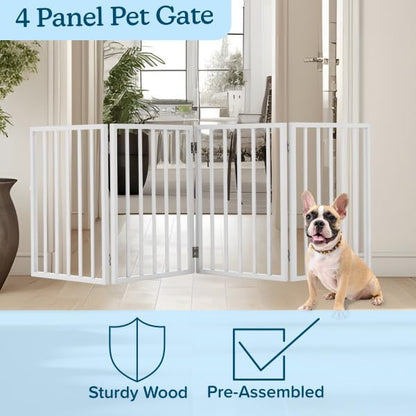 Indoor Pet Gate - 4-Panel Folding Dog Gate for Stairs or Doorways - 73x24-Inch Freestanding Pet Fence for Cats and Dogs by PETMAKER (White)