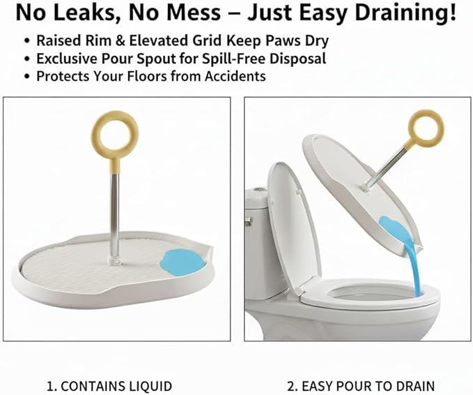 Dog Potty Tray with Handle, minandhua Indoor Puppy Potty Training Tray & Pee Pad Holder, Oval Design with Pour Spout & Non-Slip Grid, Easy-Clean for Small Medium Large Dogs (White)