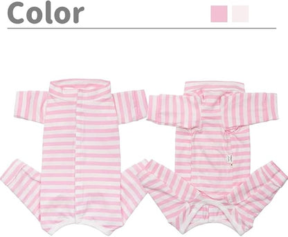 Dog’s Recovery Suit Post Surgery Shirt for Puppy, Full Coverage Dog's Bodysuit Wound Protective Surgical Clothes for Small and Medium Pets (Pink White Stripe-XL)