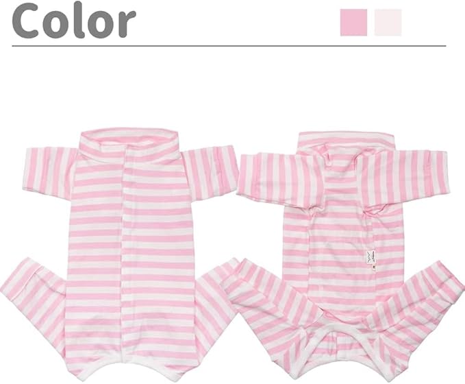 Dog’s Recovery Suit Post Surgery Shirt for Puppy, Full Coverage Dog's Bodysuit Wound Protective Surgical Clothes for Small and Medium Pets (Pink White Stripe-l)