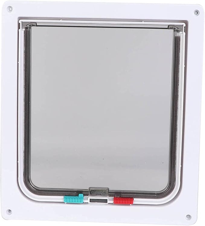 Pet Entry Door, 4 Way Locking Cat Door Dog Flap Door, for Window Pet Cats Supply Easy to Install Door(White)