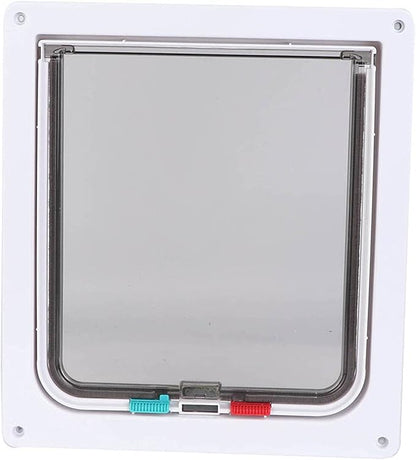 Pet Entry Door, 4 Way Locking Cat Door Dog Flap Door, for Window Pet Cats Supply Easy to Install Door(White)