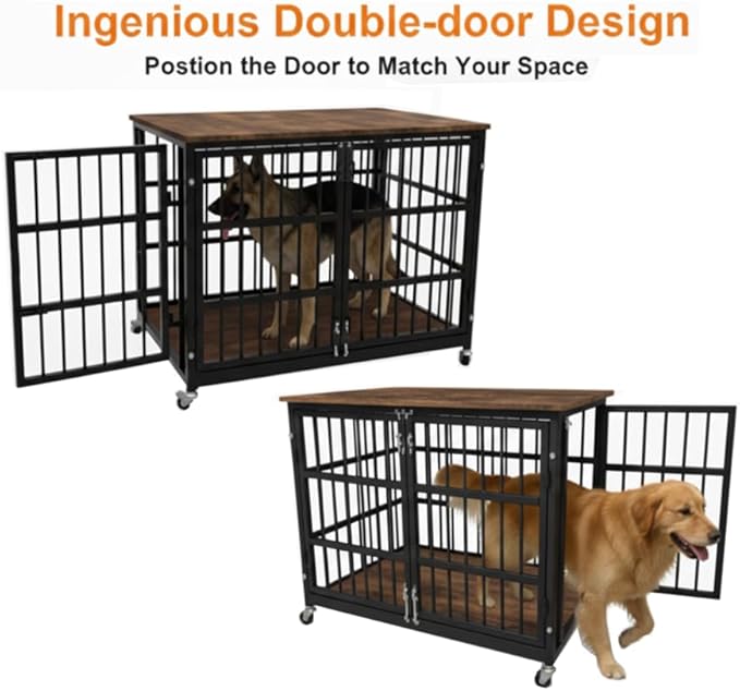 Boldbone 38 inch Dog Crate Furniture, Heavy Duty Dog Kennel Indoor for Large Dogs, Escape-Proof and Chew-Proof Wooden Dog Cage for high Anxiety Dog, Decorate House as TV Stand, End Table