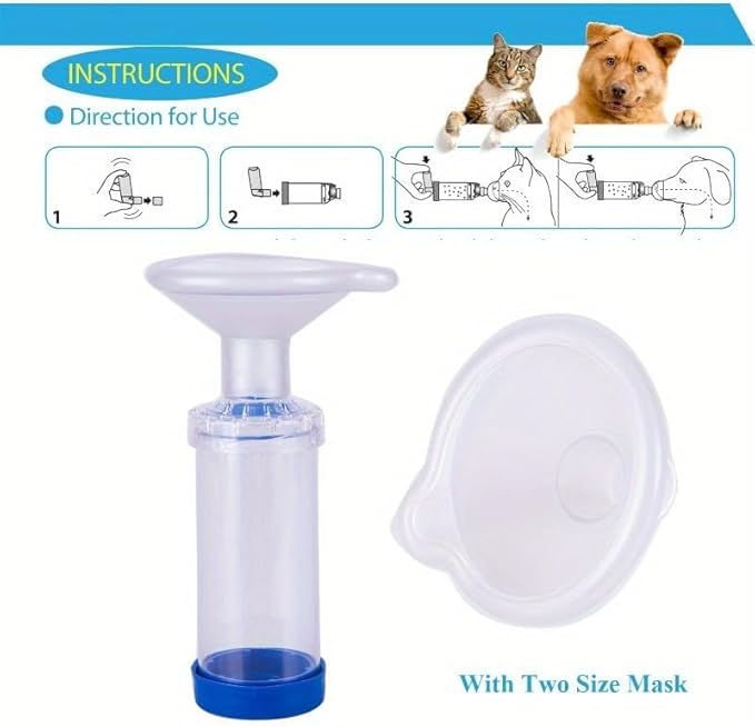 Pet Inhaler Spacer with Two Face Mask, Handheld Aerochamber for Dogs and Cats, Aero Chamber with Mask for Dogs and Cats, Dog and Cat Inhaler Spacer, Comfortable Face Mask (for Cats & Dogs Small)