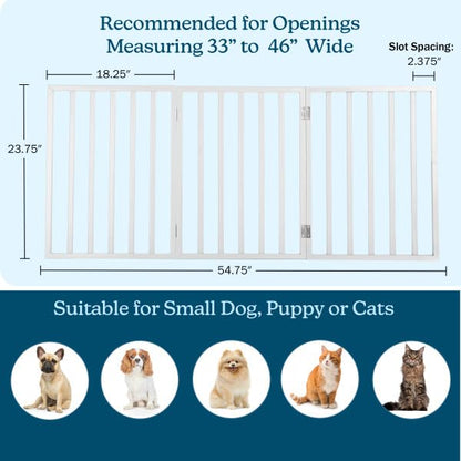 Pet Gate - 3-Panel Indoor Foldable Dog Fence for Stairs, Hallways, or Doorways - 55x24-Inch Retractable Freestanding Dog Gates by PETMAKER (White)