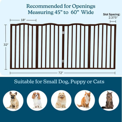 Indoor Pet Gate 4-Panel Foldable Dog Gate for Stairs Hallways or Doorways, Freestanding Wood & Metal Fence, Pet Barrier for Dogs, Cats, Puppies, Small-Medium Pets, 72 in Wide by PETMAKER (Brown)