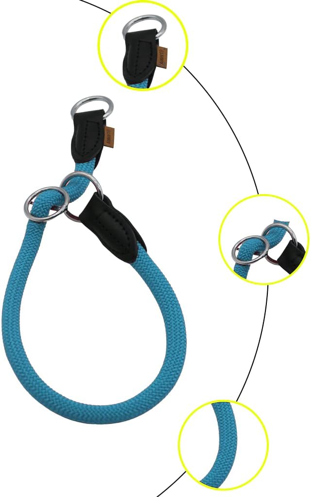 Braided Round Martingale Dog Collar, Training Collar with Slidable Stop Ring - Ideal for Medium/Large Dogs (M+(1/2") - 18" Long, Light Blue)
