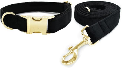 Love Dream Velvet Dog Collar and Leash Set, Soft & Comfy Adjustable Dog Leash and Collar with Heavy Duty Metal Buckle for Small Medium Large Dogs Training & Walking (Small, Black)