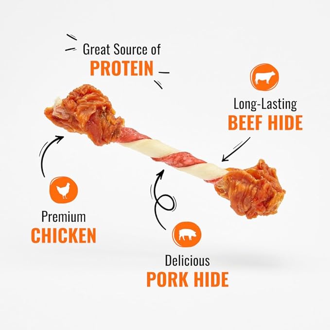 GOOD 'N' FUN Triple Flavor Double Pops with Chicken Chews for All Dogs, 12 Ounces, Treat Your Dog to Chews Made with Real Chicken, Beef Hide and Pork Hide