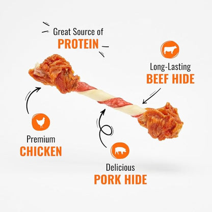 GOOD 'N' FUN Triple Flavor Double Pops with Chicken Chews for All Dogs, 12 Ounces, Treat Your Dog to Chews Made with Real Chicken, Beef Hide and Pork Hide