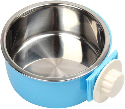 RUBYHOME Dog Bowl Feeder Pet Puppy Food Water Bowl, 2-in-1 Plastic Bowl & Stainless Steel Bowl, Removable Hanging Cat Rabbit Bird Food Basin Dish Perfect for Crates & Cages, Blue