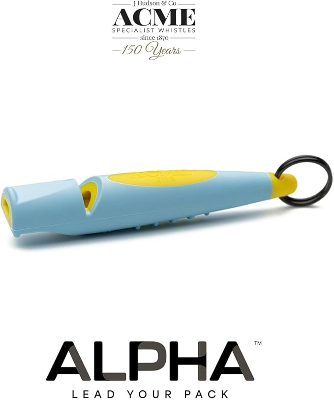 ACME Alpha 210.5 Professional Dog Training Whistle with Enhanced Ergonomic Grip. BPA-Free Plastic. 110 dBA. Standardized Frequency for Smaller Dogs. Weatherproof. Made in the UK (Baby Blue on Yellow)