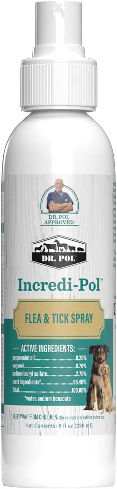 Dr. Pol Incredi-Pol Flea & Tick Spray | Fast-Acting Pest Control for Dogs | Helps Repel & Eliminate Fleas, Ticks & Larvae | Safe & Effective Formula | 8 oz