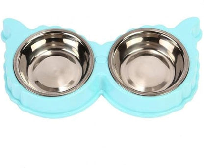 Pets Feeder Bowl Dog Dishes Stainless Steel Pet Dog Cat Puppy Feeding Feeder Double Bowl Water Food Holder Dog Feeders for Feeding Blue