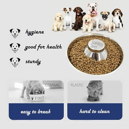 Puppy Dog Bowl, Stainless Steel Multiple Puppies Feeder, Dogs Basic Food and Water Bowls Weaning Dish for Small, Medium and Large Dogs Pets