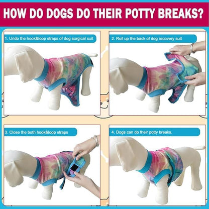 Dog Surgery Recovery Suit for Male Female, Spay Neuter Cone Alternative Surgical Onesie, Tie-dye Purple (Tie-dye Green, Large (Back 17.3'', Chest 18''-21''))