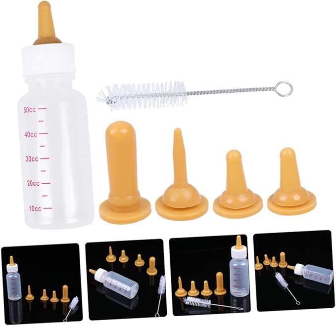 LIOOBO 1 Set Pet Nursing Bottle for Newborn Kittens Puppies Small Animals Milk Feeding Kit with Nipples Bottle Brush Portable Easy to Pet Supplies