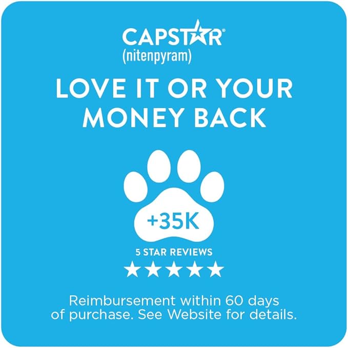 Capstar for Dogs (nitenpyram), Fast-Acting Oral Flea Treatment for Dogs Over 25+ lbs, Vet-Recommended Flea Medication Tablets Start Killing in 30 Minutes, 6 Doses
