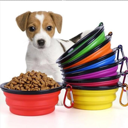 Collapsible Pet Bowl Set, Portable Silicone Travel Food Water Bowls with Carabiner Clip, Multi-Color, Space-Saving Design for Dogs Cats (Purple & Pink)