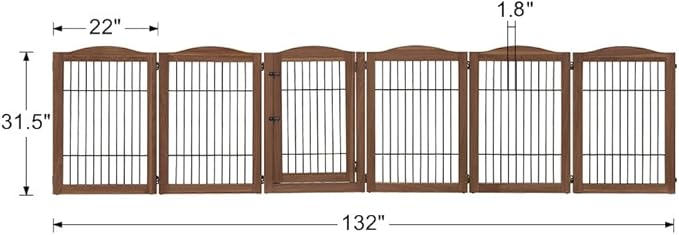 unipaws Pet Playpen with Wood and Wire, 6 Panels Extra Wide Freestanding Walk Through Dog Gate with 4 Support Feet, Foldable Stairs Barrier Pet Exercise Pen for Dogs Cats