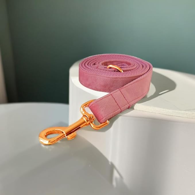 Love Dream Velvet Dog Collar and Leash Set, Soft & Comfy Adjustable Dog Leash and Collar with Heavy Duty Metal Buckle for Small Medium Large Dogs Training & Walking (XLarge, Pink)
