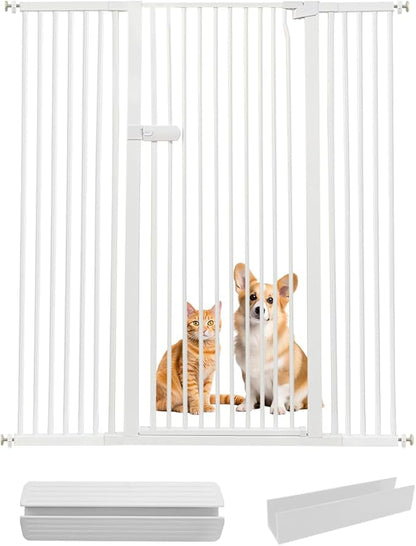Lumizone Extra Tall Cat Gate 61.02" High Pressure Mounted Extra Wide 2025 New (17 Sizes) 1.37" Gap No Drilling Auto-Close One-Handed Operation Tall Pet Gate for Dogs(White, 61.02" H x 50.98"-55.11" W)