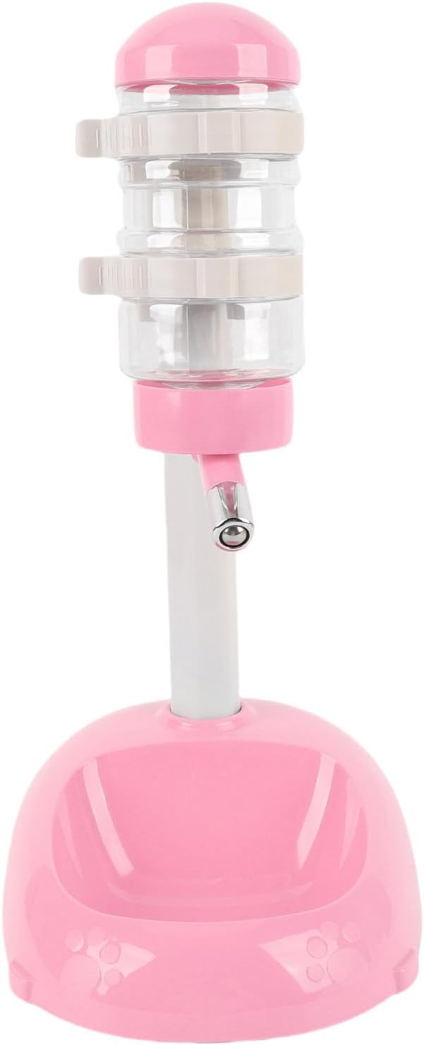 Zopsc Pet Adjustable Height Standing Water Dispenser for Puppies, Smart Feeder for Dogs and Cats, Easy to Clean Bowl for Healthy Pets (Pink)