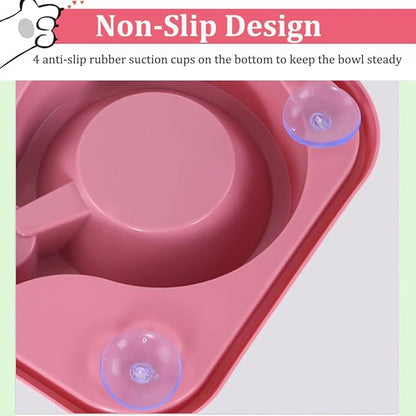 Dog Bowls, Non-Slip Puppy Cat Food and Water Bowl Set with Water Dispenser and Stainless Steel Bowl Detachable Gravity Pet Feeder and Waterer Set for Cats Dogs Puppy Rabbit (Pink, 500ML)