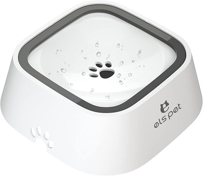 ELS PET No Spill Dog & Cat Bowl - 70oz/2L Large Capacity Travel Water Dispenser (White, 35oz)