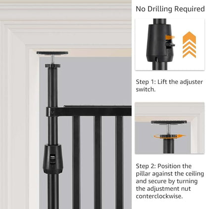 unipaws 75" High Extra Tall Cat Gate, Auto Closing and No Drilling Safety Gate for Doorway Hallway Stairs, Cat Dog Proof, Fit for 21"-34" Wide Opening, Indoor Use, Black
