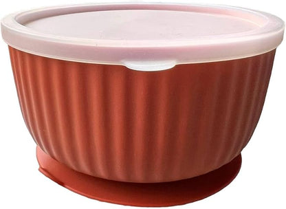 Cat Bowls with Suction Cup 400ml with Silicone Lid — Elevated Silicone Pet Dish with Non-Slip Bottom for Dry Food, Wet Food and Water — Silicone Water Bowl for Small Dog, Rabbit, Kittens (Terracotta)