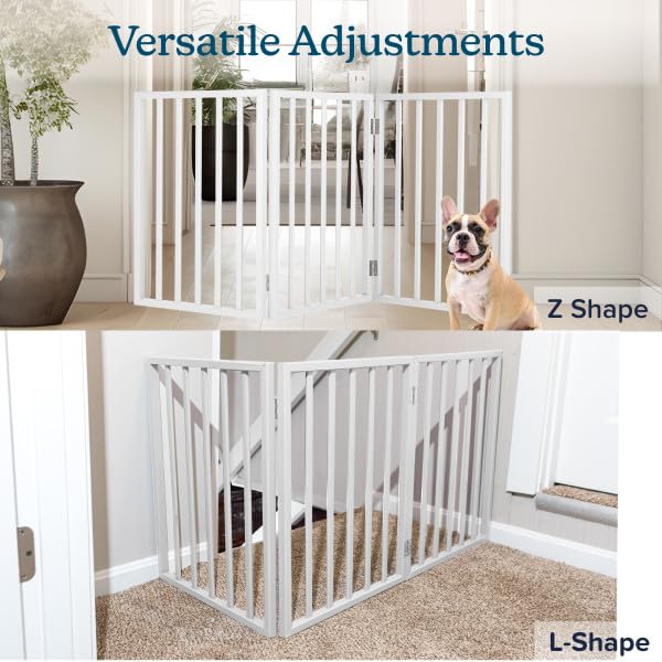 Pet Gate - 3-Panel Indoor Foldable Dog Fence for Stairs, Hallways, or Doorways - 55x24-Inch Retractable Freestanding Dog Gates by PETMAKER (White)