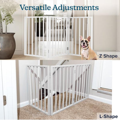 Pet Gate - 3-Panel Indoor Foldable Dog Fence for Stairs, Hallways, or Doorways - 55x24-Inch Retractable Freestanding Dog Gates by PETMAKER (White)