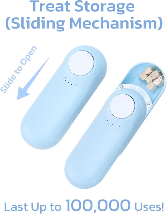 Clink Design Dog Training Clicker and Clicker Dog Trainer with Built in Treat Storage, Compact Dog Clicker for Puppy Training or Cat Clicker, 2.36 oz, Blue