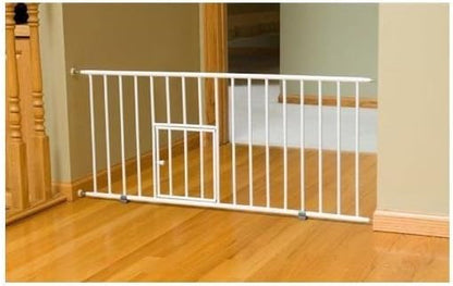 Carlson 18-30.75" Mini Expandable Dog Gate with Small Pet Door, Pressure Mounted Metal Indoor Pet Gate for Doorways & Bottom of Stairs, Cat Gate, White
