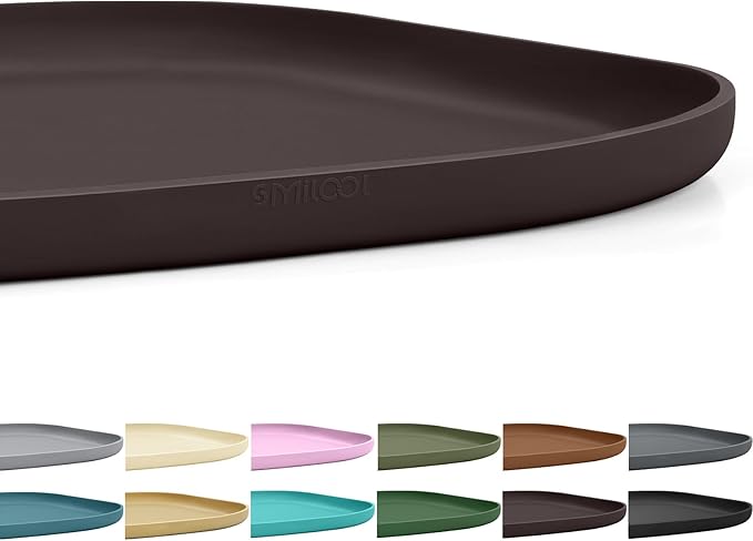 SMILOOL Small Silicone Pet Food Mat with Raised Edge for Food and Water Bowl, Square Dog Feeding Mats, Cat Food Trays for Floor Waterproof, Rubber Tray for Dogs and Cats, 12 x 12 x 0.7 Dark Brown