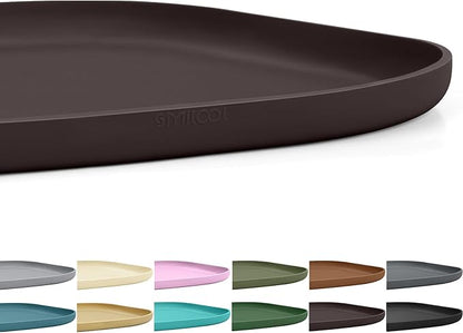 SMILOOL Small Silicone Pet Food Mat with Raised Edge for Food and Water Bowl, Square Dog Feeding Mats, Cat Food Trays for Floor Waterproof, Rubber Tray for Dogs and Cats, 12 x 12 x 0.7 Dark Brown