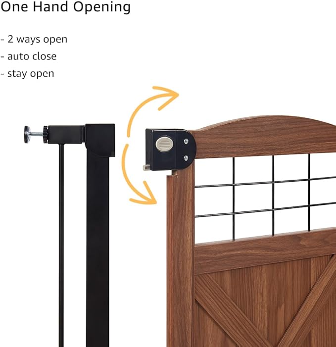 beeNbkks Barn Door Dog Gate, Anti-Kick Pet Gate with Walk Through Door, Modern Farmhouse Puppy Gate, Pressure Mounted Safety Dog Gate for Doorways Stairs House, for 29" to 40" Wide Openings, 39" Tall