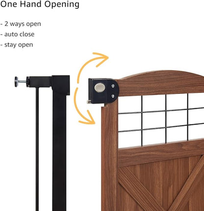 beeNbkks Barn Door Dog Gate, Anti-Kick Pet Gate with Walk Through Door, Modern Farmhouse Puppy Gate, Pressure Mounted Safety Dog Gate for Doorways Stairs House, for 29" to 40" Wide Openings, 39" Tall