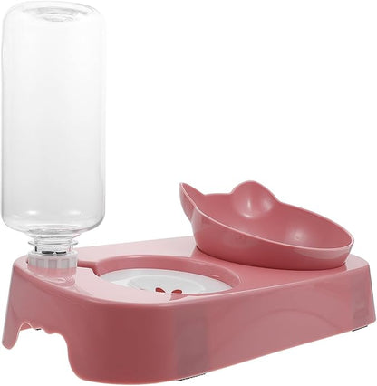Kisangel Stable Automatic Dog Water Bowl with Dual Feeder Design Spill-Resistant Pet Food and Water Dispenser for Cats and Dogs Neck Protection Pink Pet Feeding Bowl