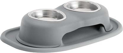 WeatherTech Double High Pet Feeding System - Elevated Dog/Cat Bowls - 3 inch High Dark Grey (DHC0803DGDG)