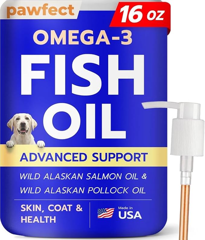 PAWFECTCHEW Fish Oil for Dogs - Natural Omega-3 - Skin & Coat Support - Liquid Food Supplement for Pets - Natural EPA + DHA Fatty Acids for Joints, Immune & Heart Health 16 fl oz