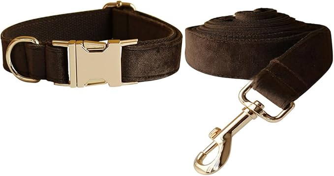 Love Dream Velvet Dog Collar and Leash Set, Soft & Comfy Adjustable Dog Leash and Collar with Heavy Duty Metal Buckle for Small Medium Large Dogs Training & Walking (XLarge, Brown)